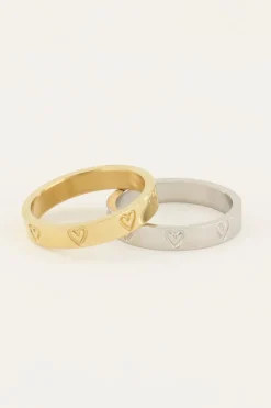 My Jewellery Bague Avec Cœurs Gravés Outlet