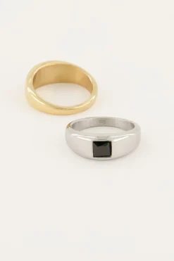 My Jewellery Bague MOOD Avec Pierre Noire Carrée New