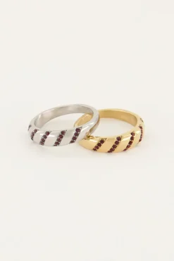 My Jewellery Bague MOOD Avec Pierres Fines Roses Outlet
