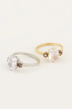 My Jewellery Bague Tendance Vintage à Cristal Transparent New