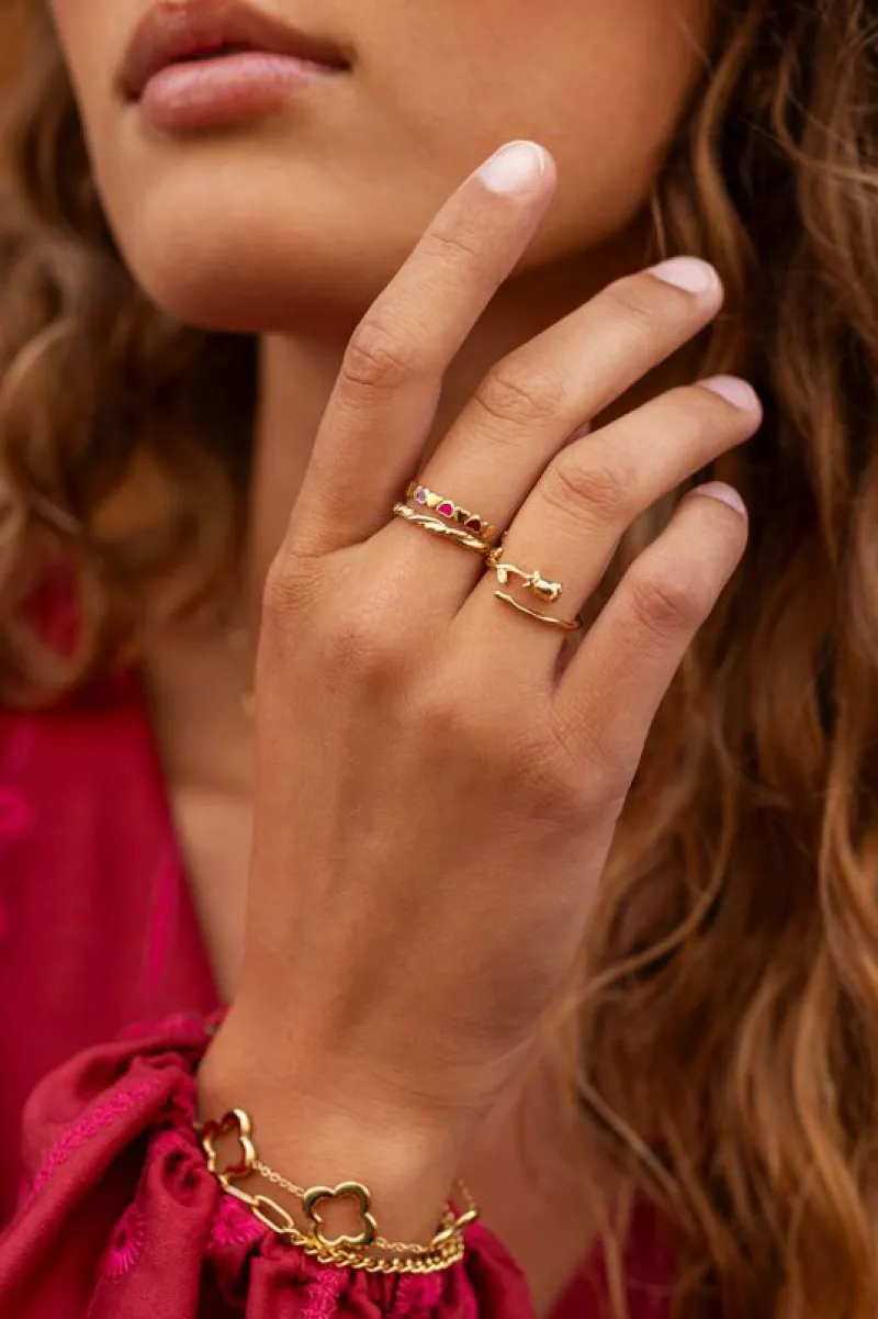 My Jewellery Bague Vintage Avec Cœurs Roses Et Rouges Best