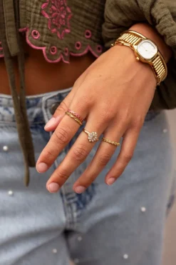 My Jewellery Bague Vintage Avec Mini Fleur Rose Et Rouge Sale