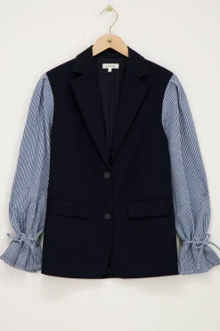 My Jewellery Blazer Bleu Foncé à Manches Rayées Clearance