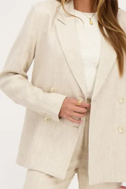 My Jewellery Blazer En Lin Beige à Double Boutonnage Hot