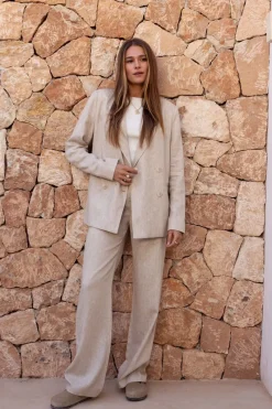 My Jewellery Blazer En Lin Beige à Double Boutonnage Hot