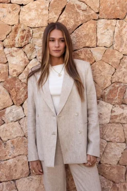 My Jewellery Blazer En Lin Beige à Double Boutonnage Hot