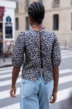 My Jewellery Blouse à Imprimé Léopard Avec Nœuds Au Dos Marron/Noir/Beige Fashion