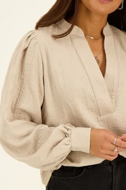 My Jewellery Blouse Beige En Mousseline Avec Rayures Lurex Best