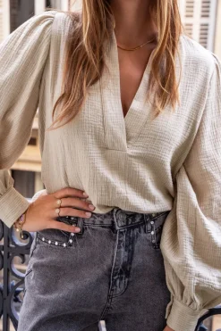 My Jewellery Blouse Beige En Mousseline Avec Rayures Lurex Best