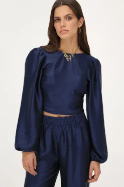 My Jewellery Blouse Bleue Foncée Avec Nœud Dans Le Dos Bleu foncé Online