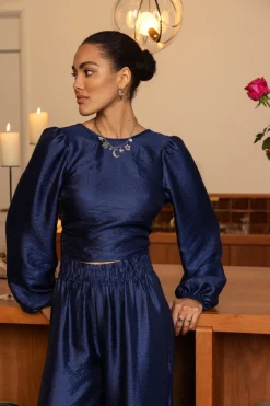 My Jewellery Blouse Bleue Foncée Avec Nœud Dans Le Dos Bleu foncé Online