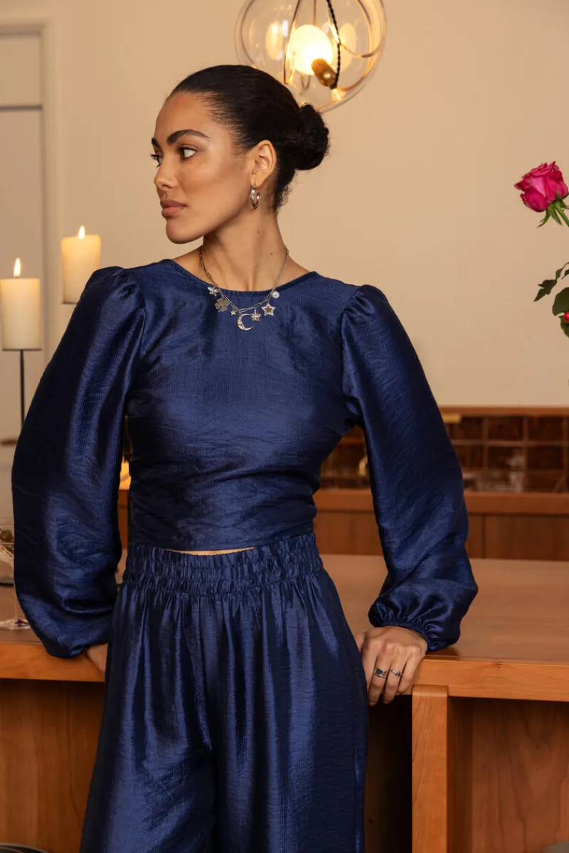 My Jewellery Blouse Bleue Foncée Avec Nœud Dans Le Dos Bleu foncé Online