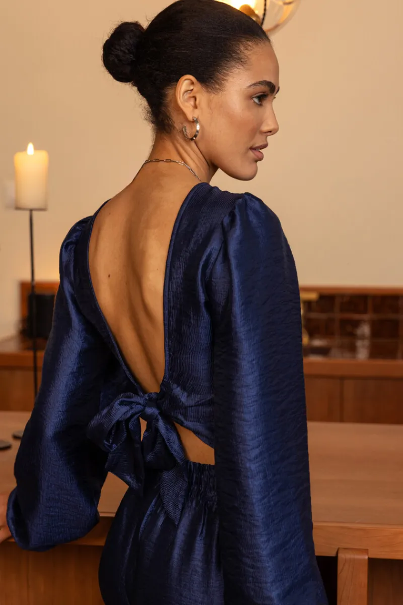 My Jewellery Blouse Bleue Foncée Avec Nœud Dans Le Dos Bleu foncé Online