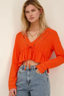My Jewellery Blouse Courte En Lin Orange Sale