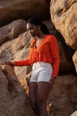 My Jewellery Blouse Courte En Lin Orange Sale
