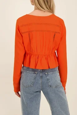 My Jewellery Blouse Courte En Lin Orange Sale