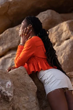 My Jewellery Blouse Courte En Lin Orange Sale