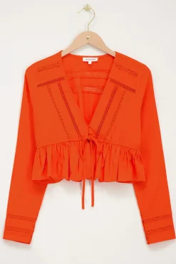 My Jewellery Blouse Courte En Lin Orange Sale