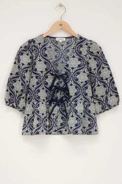 My Jewellery Blouse En Chambray Bleu Avec Broderie Florale Sale