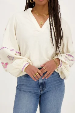 My Jewellery Blouse En Mousseline Avec Broderie Beige Fashion