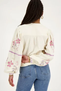 My Jewellery Blouse En Mousseline Avec Broderie Beige Fashion