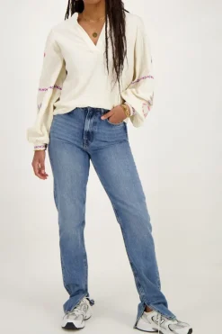 My Jewellery Blouse En Mousseline Avec Broderie Beige Fashion