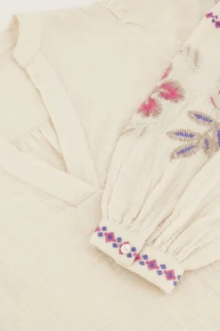 My Jewellery Blouse En Mousseline Avec Broderie Beige Fashion
