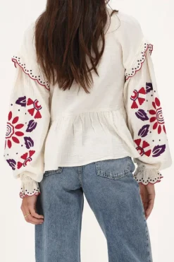 My Jewellery Blouse En Mousseline Blanche Avec Broderies Et Nœuds Blanc/Violet Online