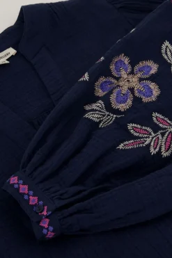 My Jewellery Blouse En Mousseline Avec Broderie Bleu foncé Online