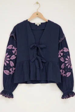 My Jewellery Blouse En Mousseline Bleu Foncé Avec Broderies Et Nœuds Violet/Bleu foncé Hot