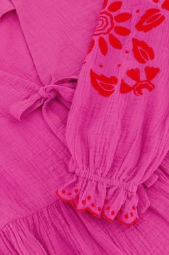 My Jewellery Blouse En Mousseline Rose Avec Broderies Et Nœuds Rouge/Rose Best