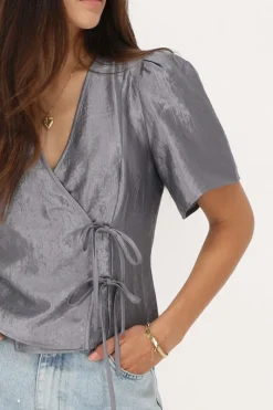My Jewellery Blouse Grise Satinée Et Nœuds Discount