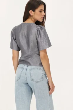 My Jewellery Blouse Grise Satinée Et Nœuds Discount