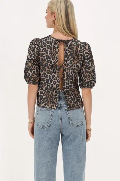 My Jewellery Blouse Imprimé Léopard Foncé Avec Nœuds Dans Le Dos Marron/Beige Online