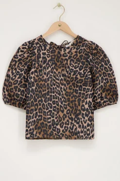 My Jewellery Blouse Imprimé Léopard Foncé Avec Nœuds Dans Le Dos Marron/Beige Online