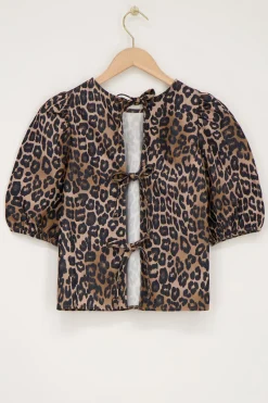 My Jewellery Blouse Imprimé Léopard Foncé Avec Nœuds Dans Le Dos Marron/Beige Online
