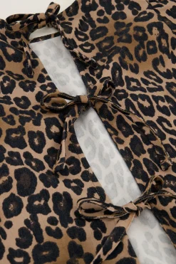 My Jewellery Blouse Imprimé Léopard Foncé Avec Nœuds Dans Le Dos Marron/Beige Online
