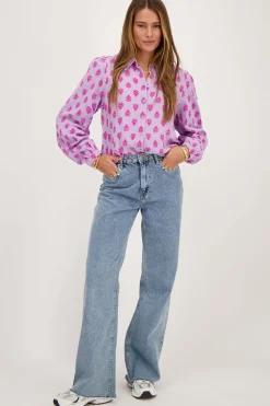 My Jewellery Blouse Lilas Avec Feuilles Roses Sale