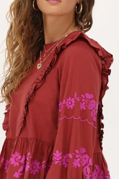 My Jewellery Blouse Marron Rouille Avec Broderie Fuchsia Rouille/Rouge foncé/Marron Best