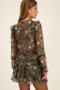 My Jewellery Blouse Noire à Imprimé à Fleurs En Mousseline Et Lurex New