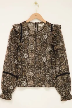 My Jewellery Blouse Noire à Imprimé à Fleurs En Mousseline Et Lurex New