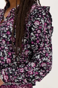 My Jewellery Blouse Noire à Imprimé Cachemire Rose Outlet