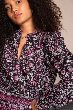 My Jewellery Blouse Noire à Imprimé Cachemire Rose Outlet