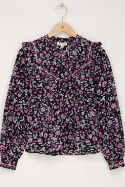 My Jewellery Blouse Noire à Imprimé Cachemire Rose Outlet