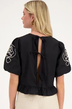 My Jewellery Blouse e à Motifs Fleuris Et Nœuds Dans Le Dos Noir Hot