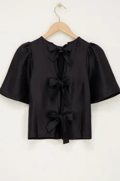 My Jewellery Blouse e Avec Manches Plissées Et Nœuds Noir Clearance