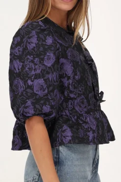 My Jewellery Blouse Noire Avec Nœuds Et Jacquard Violet Best
