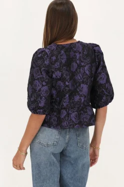 My Jewellery Blouse Noire Avec Nœuds Et Jacquard Violet Best