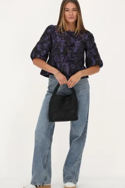 My Jewellery Blouse Noire Avec Nœuds Et Jacquard Violet Best