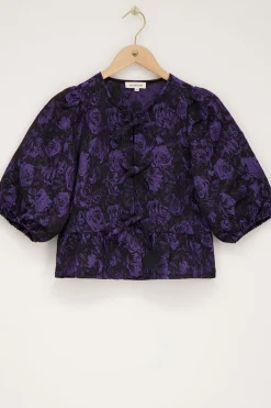 My Jewellery Blouse Noire Avec Nœuds Et Jacquard Violet Best